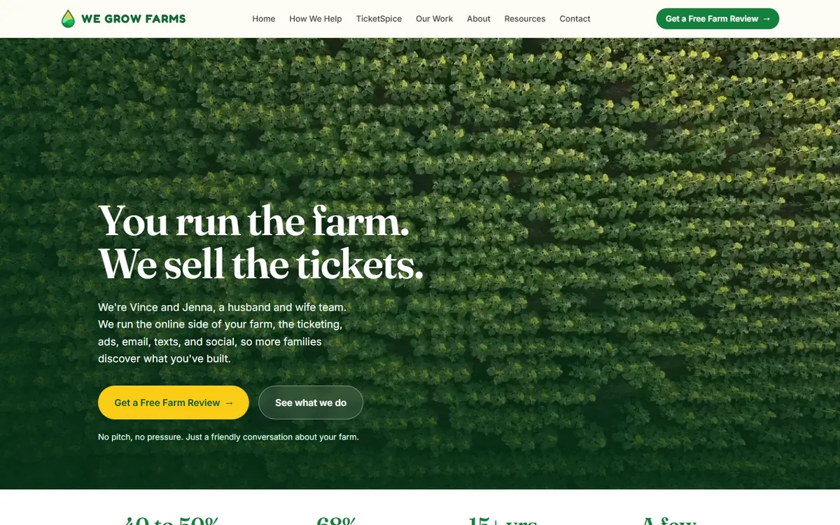 The We Grow Farms website home page